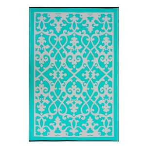 Fab Habitat 180x270cm  Turquoise And Cream Venice Traditional Recycled Plastic Outdoor Rug