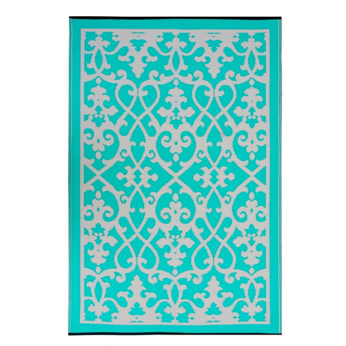 Fab Habitat 180x270cm  Turquoise And Cream Venice Traditional Recycled Plastic Outdoor Rug