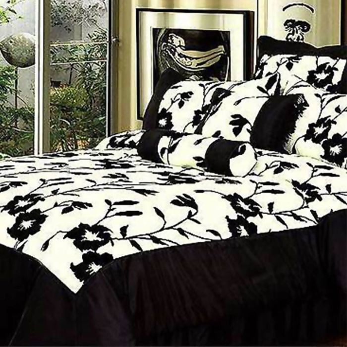 Phase 2 Abstract Floral White Black Flocking Quilt Cover Set King