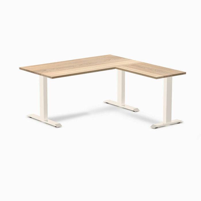 Desky Fixed Height Hardwood L-Shape Office Desk Wheat Frame 150x155cm - White Ash