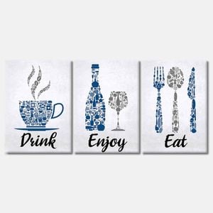 3 Set of Drink Eat Enjoy Vector Art Print 100% Australian Made 3 x 50x75cm (Stretched Canvas)