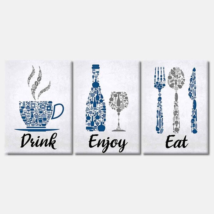 3 Set of Drink Eat Enjoy Vector Art Print 100% Australian Made 3 x 50x75cm (Stretched Canvas)