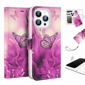 Tough On for Apple iPhone 16 Pro Max Case Magnetic Detachable Leather Butterfly Pink Lady