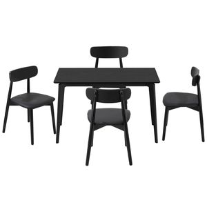 Oikiture 5PCS Dining Table Set 100cm Rectangle Dining Table and Chairs Black