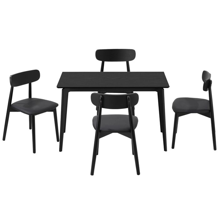 Oikiture 5PCS Dining Table Set 100cm Rectangle Dining Table and Chairs Black