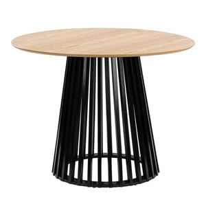 Vanessa Dining Table Round Slat Base 100cm Black and Oak