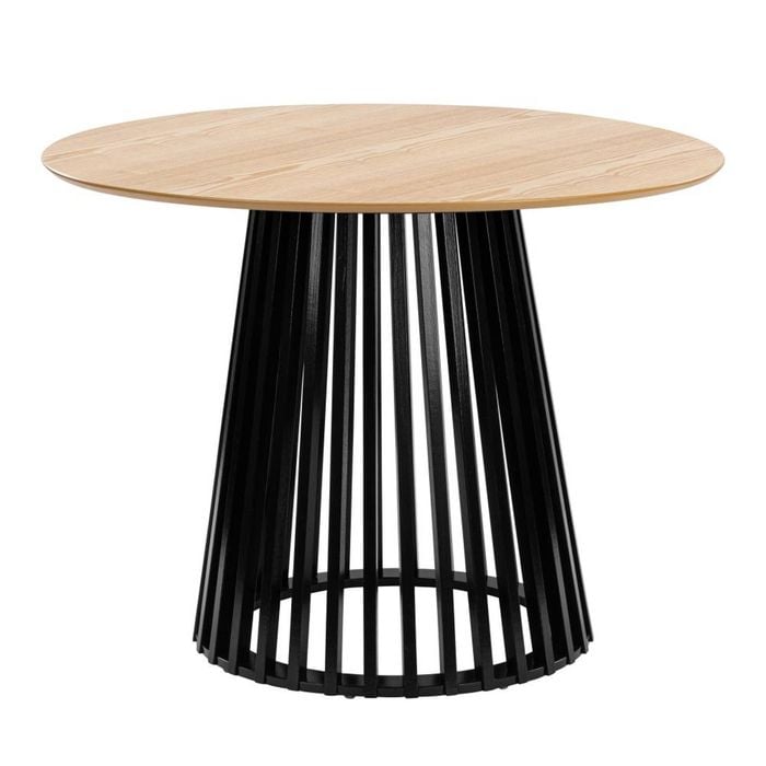 Vanessa Dining Table Round Slat Base 100cm Black and Oak