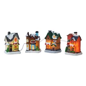 P&P Multicolor LED Christmas Village with Resin Houses, Santa, Trees and Festive Figures Decor