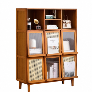 FORET Bamboo Look Storage Cabinet 100cm Rattan Style Door Shelf Organiser