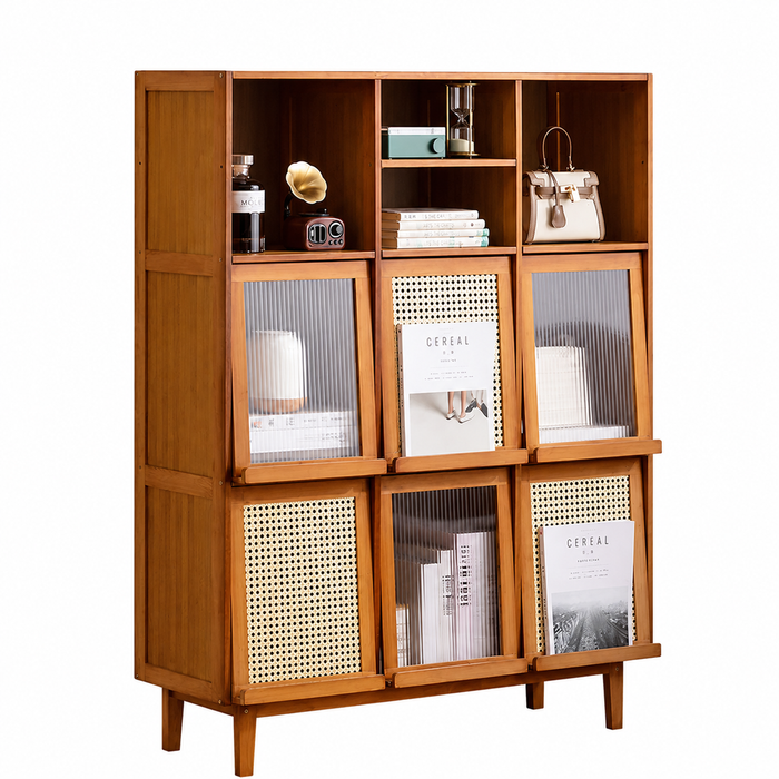 FORET Bamboo Look Storage Cabinet 100cm Rattan Style Door Shelf Organiser