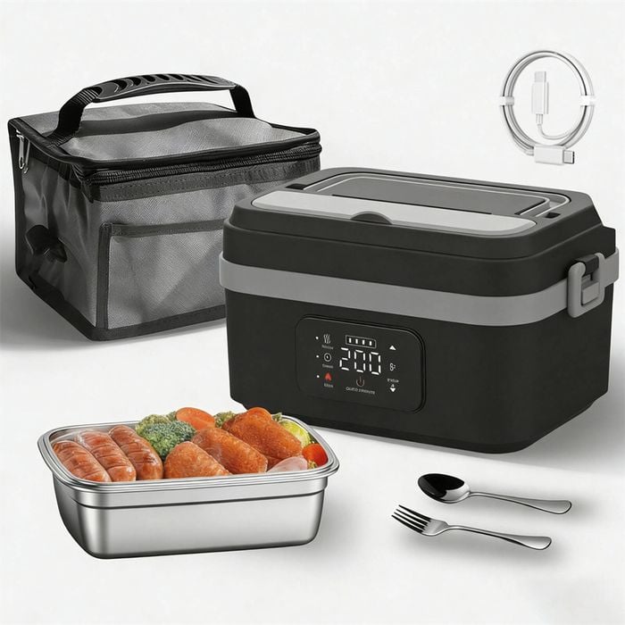 Catzon 1l Cordless Electric Heated Lunch Box Rechargeable Food Warmer-blackgray