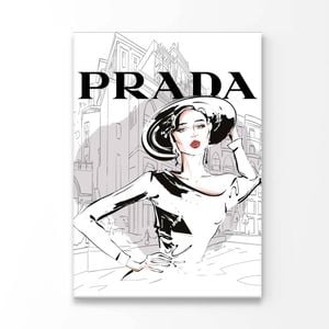 Black And White Stylish Lady Print 100% Australian Made 90x120cm (Stretched Canvas)