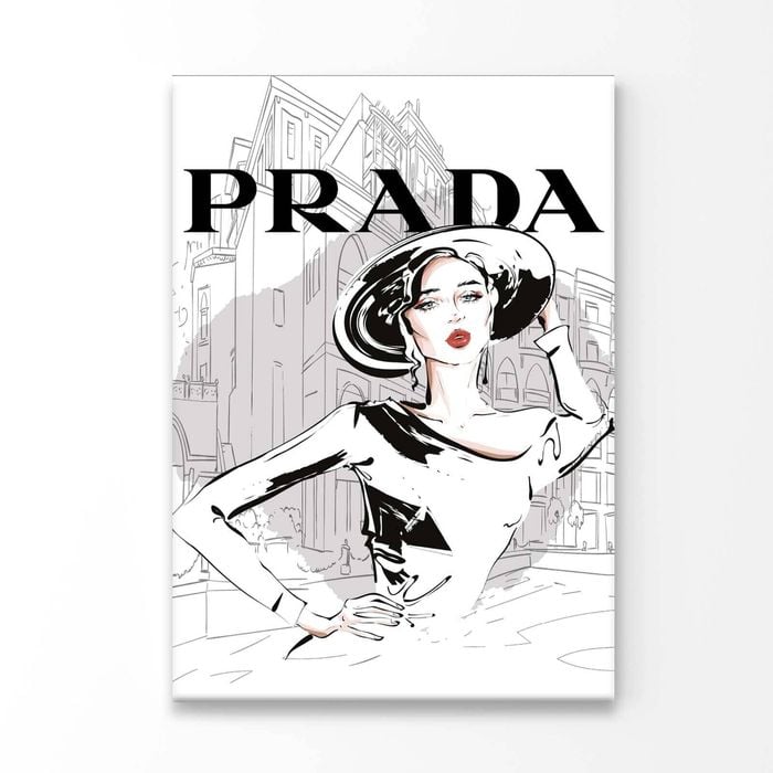Black And White Stylish Lady Print 100% Australian Made 90x120cm (Stretched Canvas)