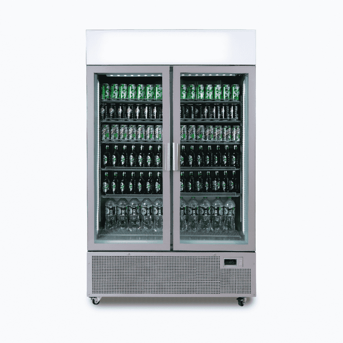 Bromic Upright Display Fridge - 1082L - 2 Door - Flat Glass - Lightbox - Silver