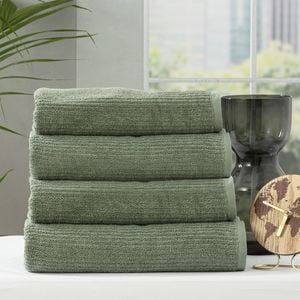 4pc Renee Taylor Cobblestone 650gsm Cotton Ribbed Towel Bath Towel Sage