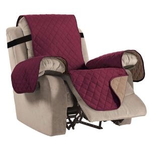 Smarcute 1 Seater Quilted Reversible Recliner Chair Cover Armchair Sofa Slipcover with Straps Burgundy