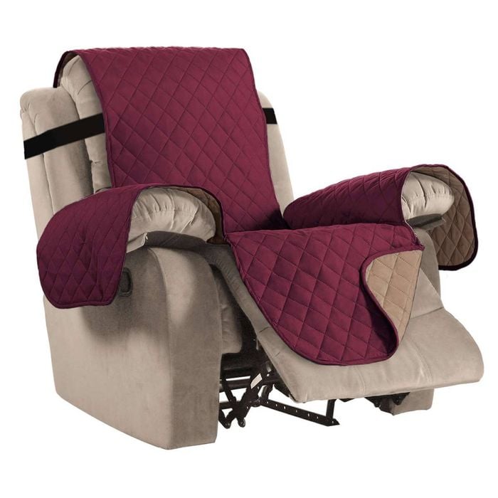 Smarcute 1 Seater Quilted Reversible Recliner Chair Cover Armchair Sofa Slipcover with Straps Burgundy