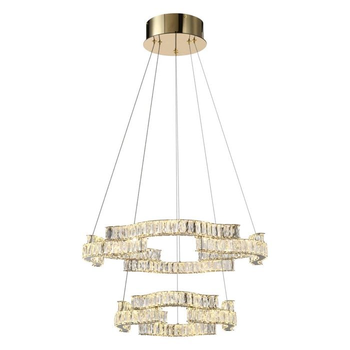 Telbix Jura Modern Pendant Hanging Lamp Light Crystal Stainless Steel Gold Gloss