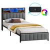 ALFORDSON Bed Frame King Single Size LED Charging Station Linen Grey