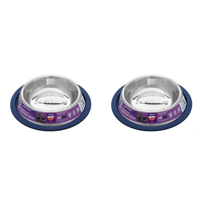 2x Paws & Claws Stainless Steel Pet Bowl Blue Anti-Skid 180Ml