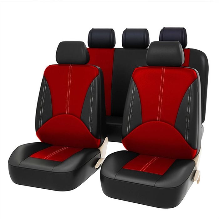 Catzon Full Set Leather Car Seat Covers Fit For Most Sedans Suvs Pickup Trucks-red