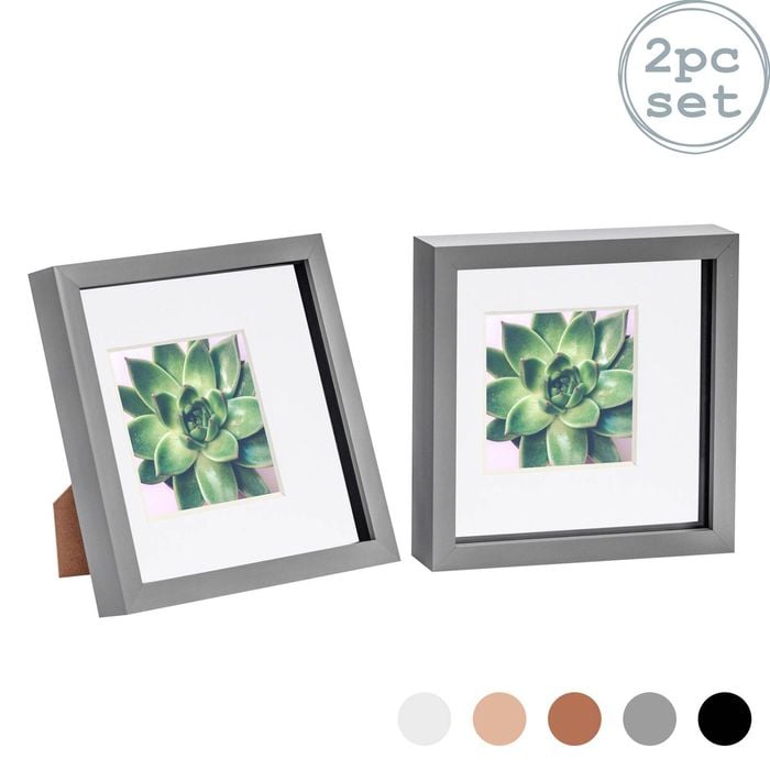 Nicola Spring Acrylic 3d Box Photo Frames With 4" X 4" Mounts - 8" X 8"  - Grey - Pack Of 2