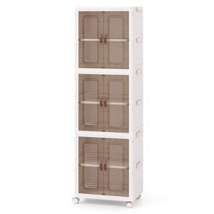 Costway 6-cube Stackable Storage Cabinets Folding Box W/wheels