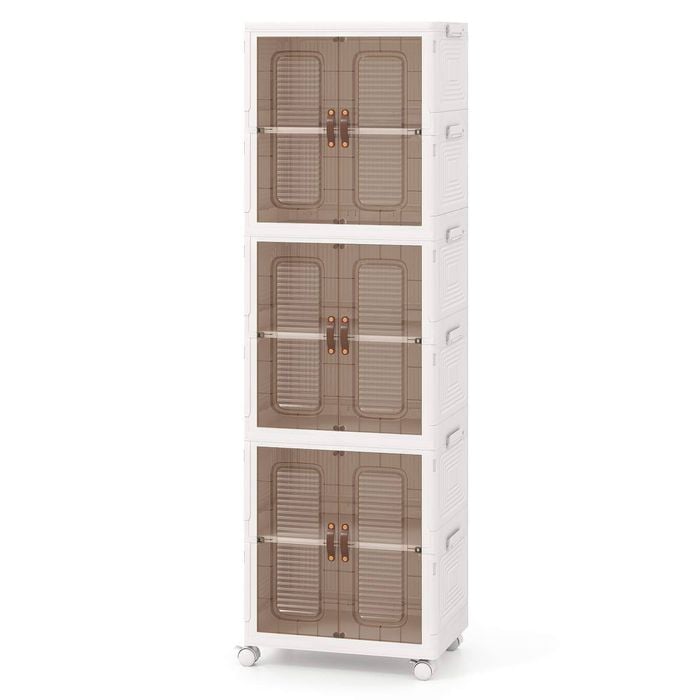 Costway 6-cube Stackable Storage Cabinets Folding Box W/wheels
