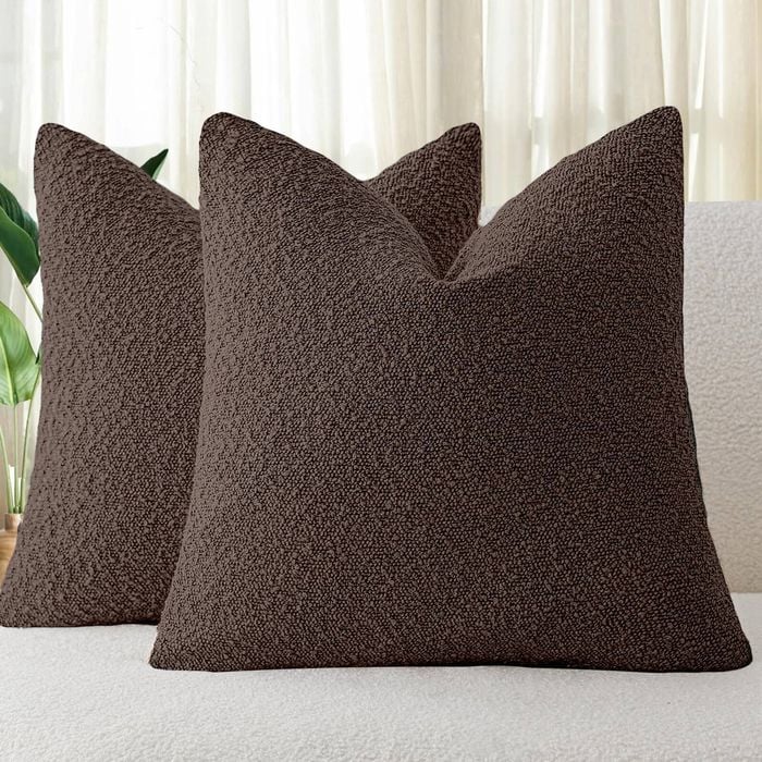 Gioia Casa Twin-pack Bouclé Cushion Covers - Soft Textured Polyester With Hidden Zipper (brown, 45cm X 45cm)