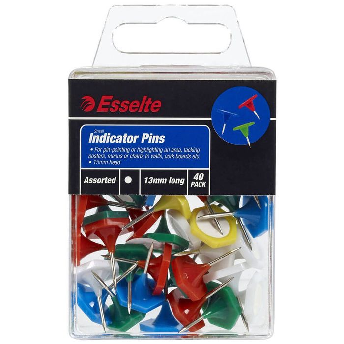 Esselte Indicator Pins 40pk 13x15mm (Assorted Colours)