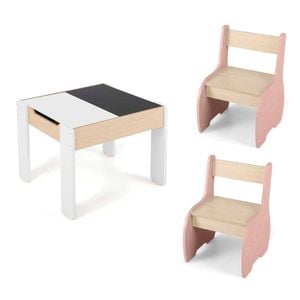 Costway 4-in-1 Kid Table & Chair Set Wooden w/Detachable Blackboard Pink