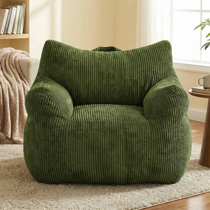 Advwin Bean Bag Chair w/ Armrest Corduroy Lazy Floor Sofa Lounge Seat Green