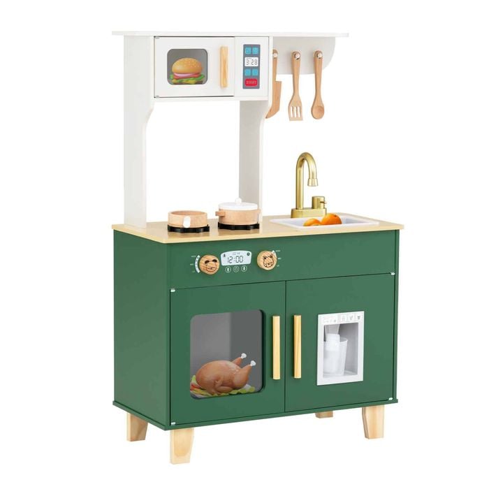 Costway Kids Kitchen Playset Chef Pretend Play Kitchen Toy Gift W/microwave Ice Dispenser Green