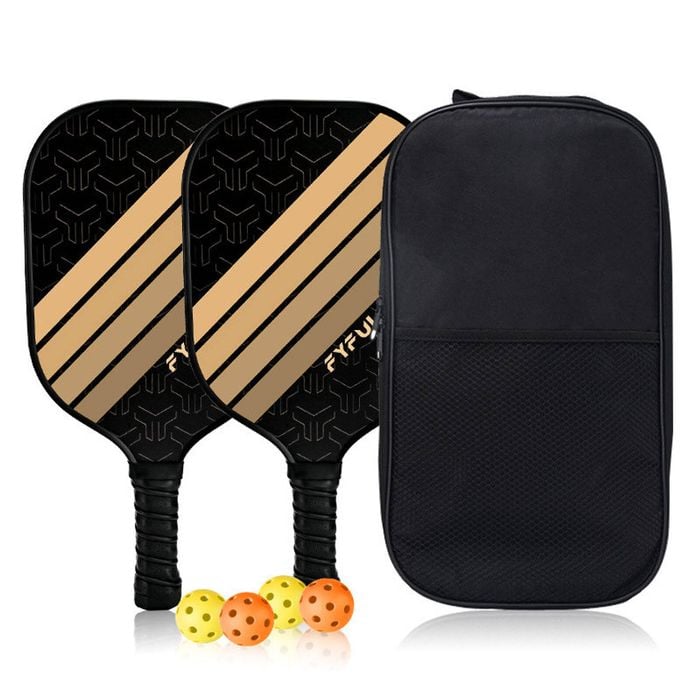 Catzon Pickleball Paddles Set Of 2 Fiberglass Surface Pp Honeycomb Core Pickleball Racket With 4 Balls 1 Bag-blackgold