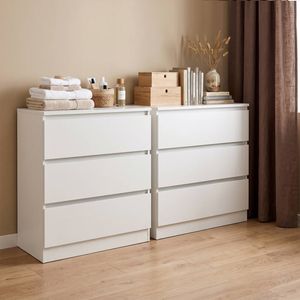Advwin Bedside Table Set of 2 Nightstand Large Storage Cabinet 3 Drawers White