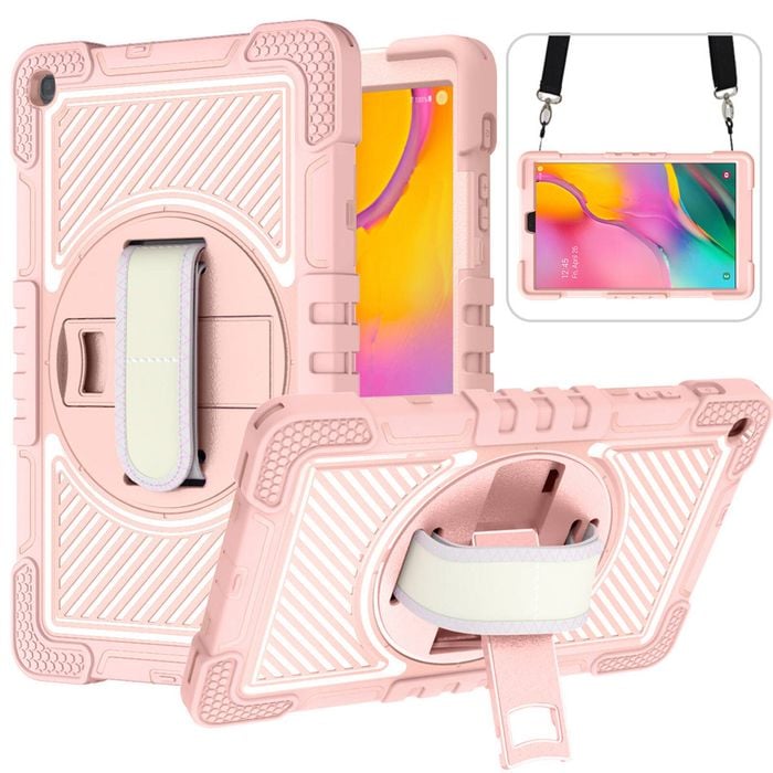 Rugged Stand Shockproof Hybrid Case with Strap For Samsung Tab A7 (Peach)