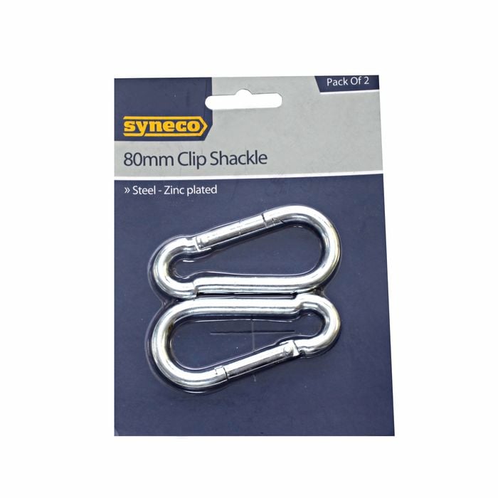Syneco 80mm Steel-Zinc Plated Clip Shackle - 2 Pack