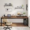OAKORY 200cm Home Office Computer Desk Two Person Metal Frame Rustic Brown & Black