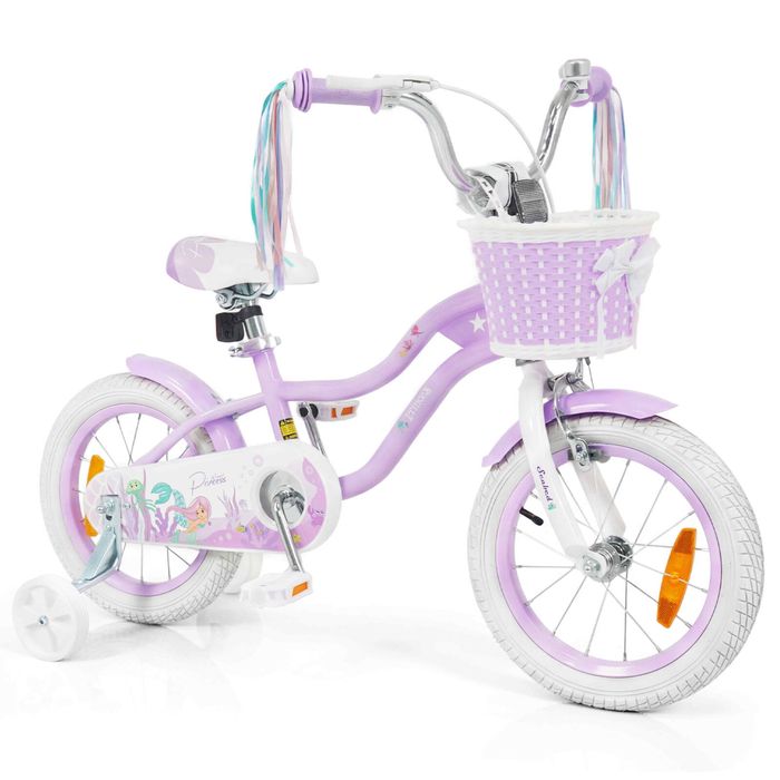 Costway 14" Kids Balance Bike w/Training Wheels & Adjustable Seat-Purple