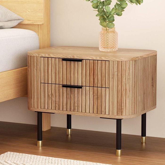 Homfurn Modern Pine Bedside Table – 2 Drawers, Mdf & Wood, Bedroom Storage Side Table, Quick & Easy Assembly