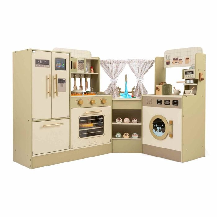 Costway Corner Play Kitchen Kid Wooden Toy Kitchen Set