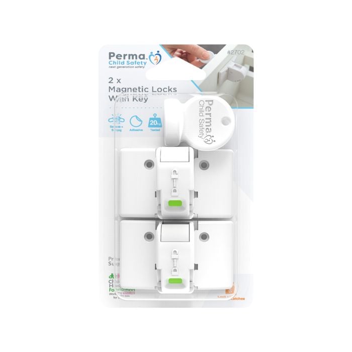 Perma Child Safety Adhesive Magnetic Locks - 2 Pack With 1 Key