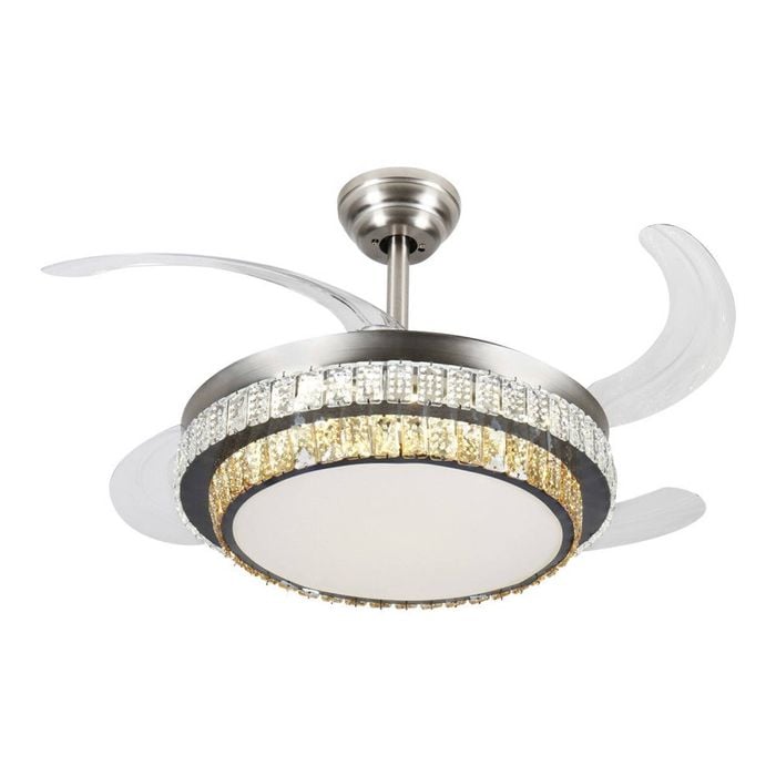 Windora Eloria 42" Dual-Tone Crystal Chandelier with DC Ceiling Fan & 3CCT LED Remote Control