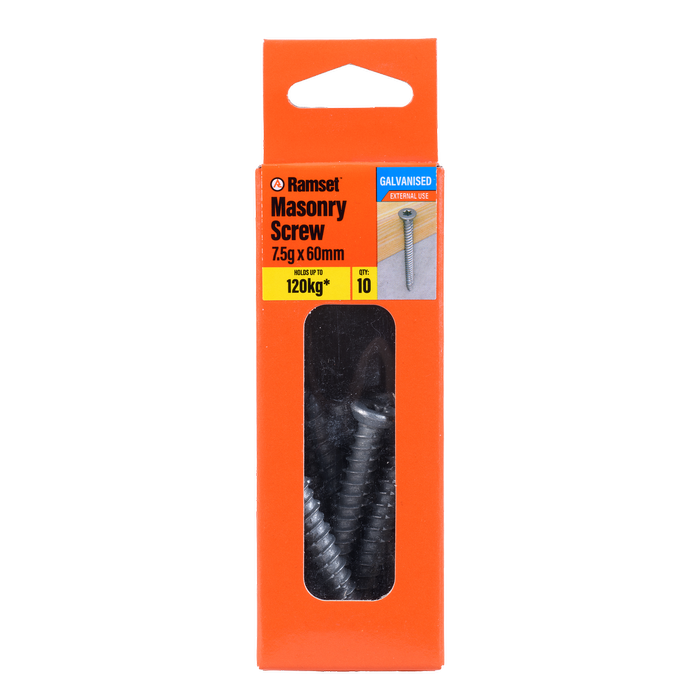 Ramset 7.5 x 60mm Galvanised Masonry Anchor Screw - 10 Pack