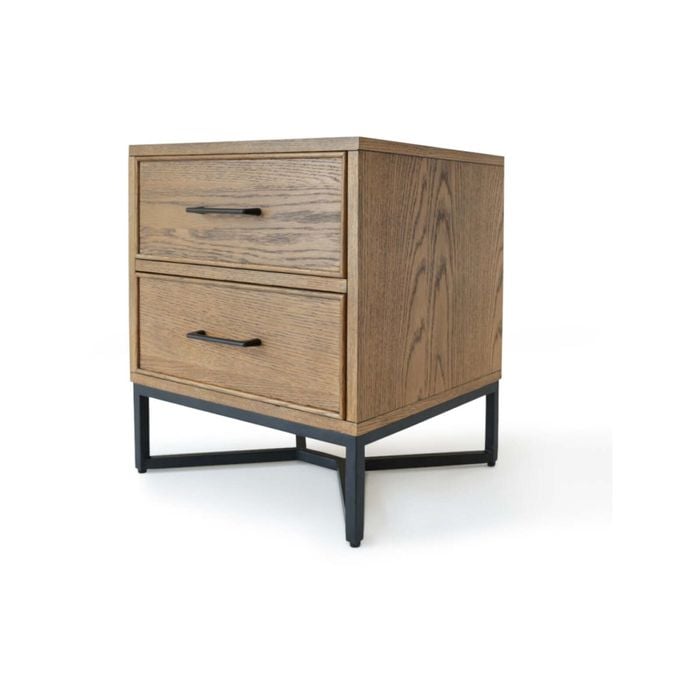 6IXTY Toulouse French Marquetry Nightstand Bedside Table W/ 2-Drawers - Oak