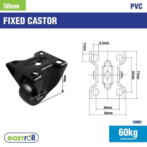 Easyroll 50mm Black PVC Fixed Castor - Bunnings Australia