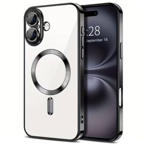 For Apple iPhone 17 MagSafe Magnetic Case with HaloLock Shockproof Protective Electroplating Clear Cover (Black)