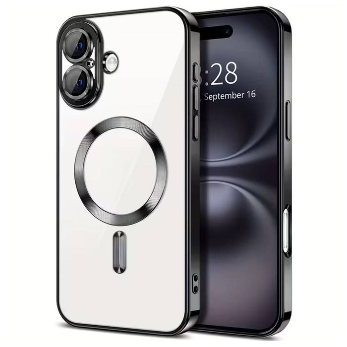 For Apple iPhone 17 MagSafe Magnetic Case with HaloLock Shockproof Protective Electroplating Clear Cover (Black)