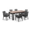 Balmoral Outdoor 1.8m Teak/aluminium Table Charcoal With 6 Hugo Chairs & Grey Rope W/textured Olefin Cushions