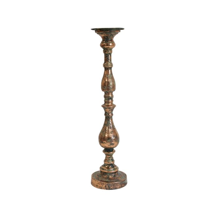 Metal 54cm Aged Pillar Candle Holder Stand Decor - Brown